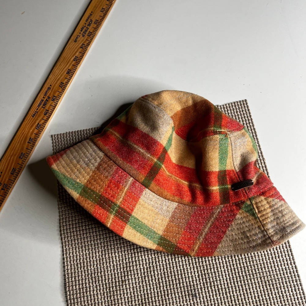 Heritage Traditions Wool Blend Plaid Bucket Hat Orange Tan Green Multi Color